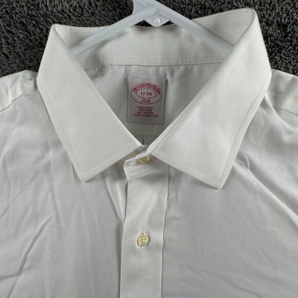 Brooks Brothers White Long Sleeve Button Up Shirt Cotton 17 34 Regular Non Iron - Picture 8 of 12